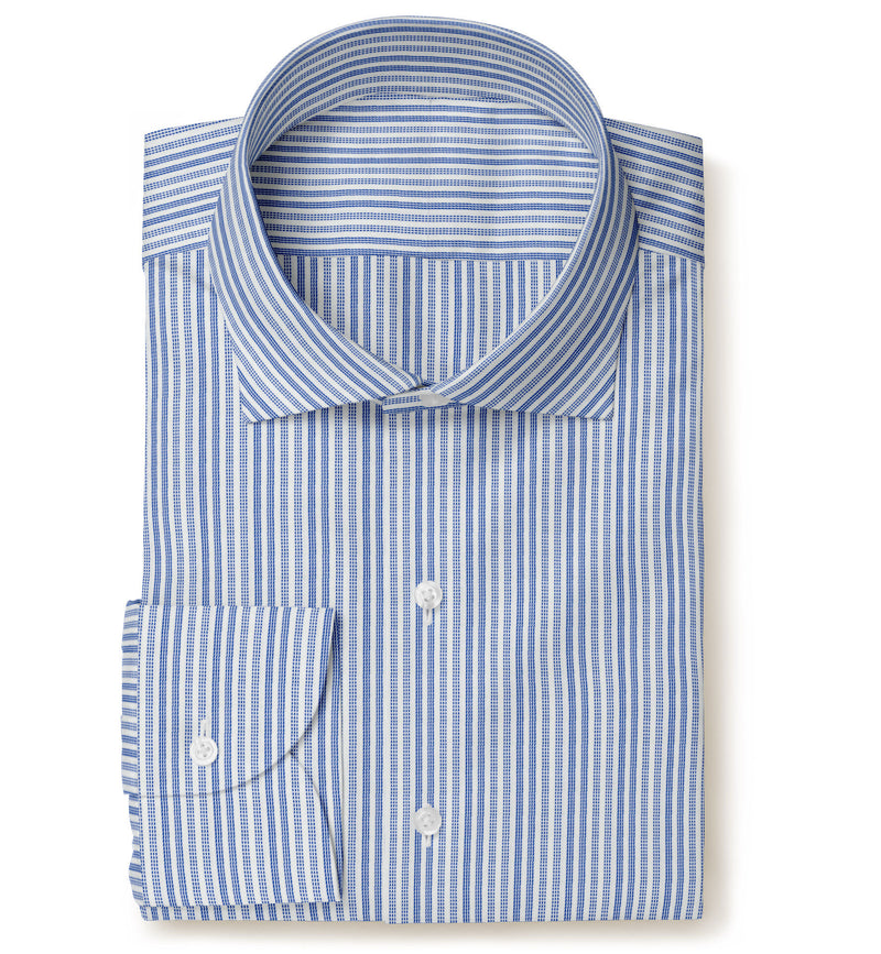 Image of a Blue & White Dobby Stripes Giza Cotton Shirting Fabric