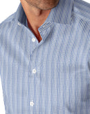 Image of a Blue & White Dobby Stripes Giza Cotton Shirting Fabric