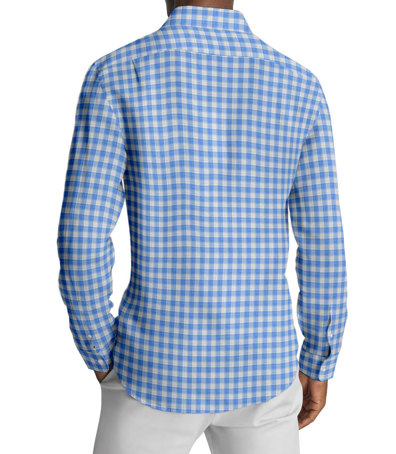 Image of a Blue & White Oxford Checks Cotton Linen Blend Shirting Fabric