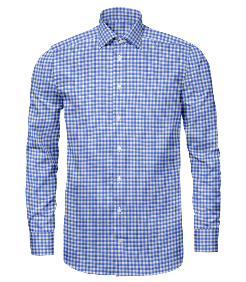 Image of a Blue & White Oxford Checks Cotton Linen Blend Shirting Fabric