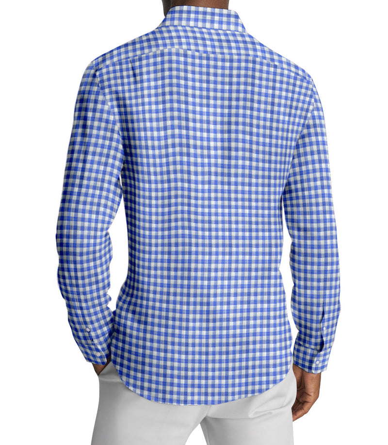 Image of a Blue & White Oxford Checks Cotton Linen Blend Shirting Fabric