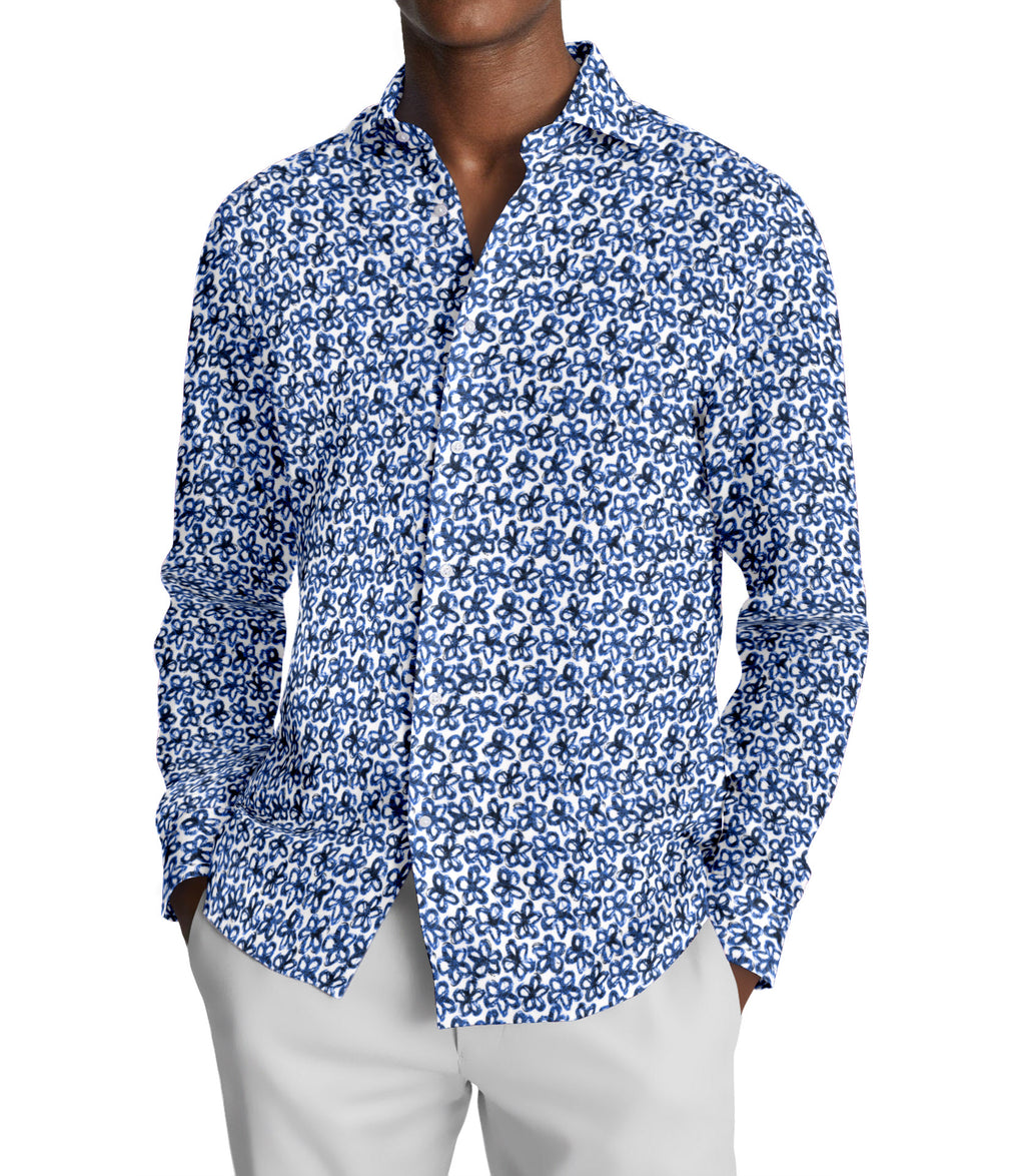 Shivas Blue & White Oxford Prints Linen Shirting Fabric (LS-602-P)