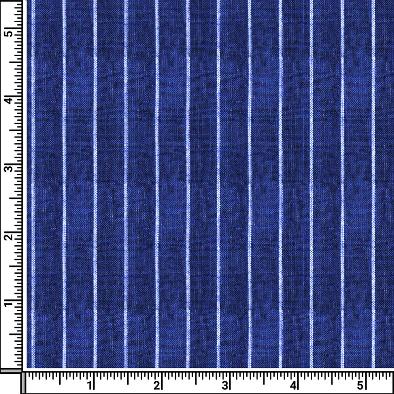 Image of a Blue & White Oxford Stripes Cotton Linen Blend Shirting Fabric