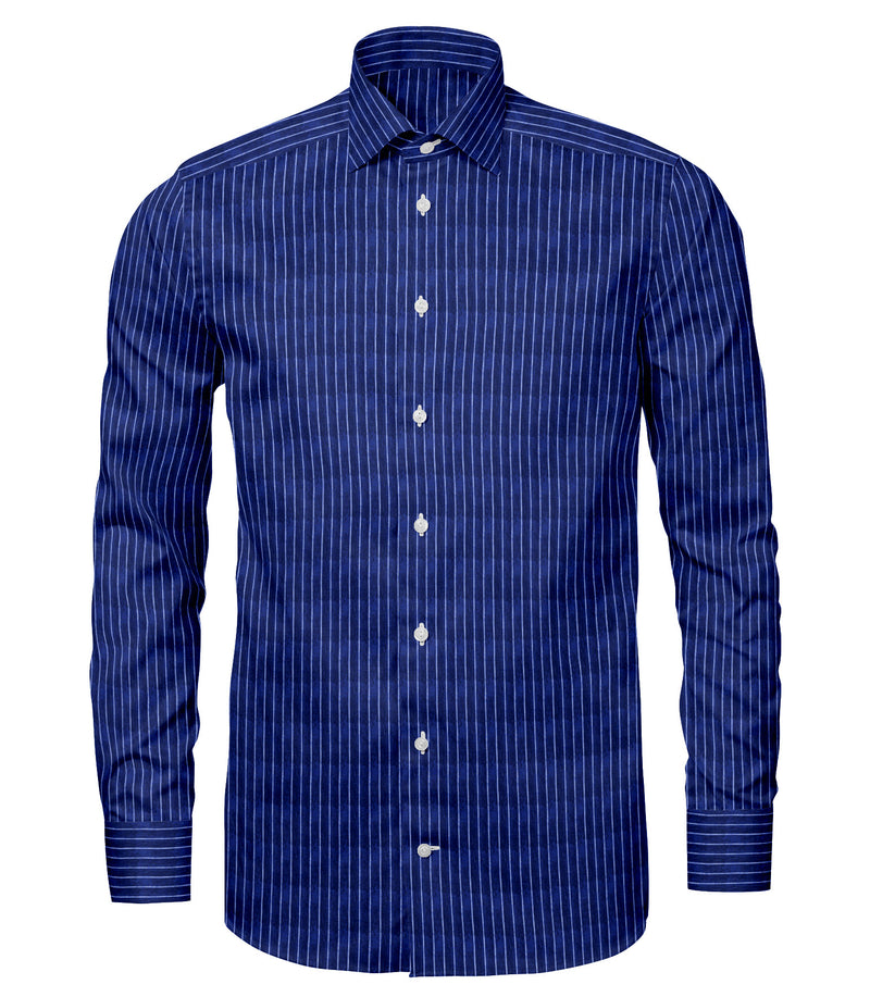 Image of a Blue & White Oxford Stripes Cotton Linen Blend Shirting Fabric