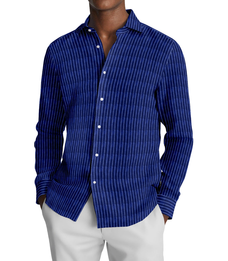 Image of a Blue & White Oxford Stripes Cotton Linen Blend Shirting Fabric