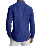 Image of a Blue & White Oxford Stripes Cotton Linen Blend Shirting Fabric