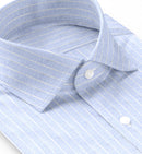 Image of a Blue & White Oxford Stripes Cotton Linen Blend Shirting Fabric