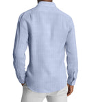 Image of a Blue & White Oxford Stripes Cotton Linen Blend Shirting Fabric