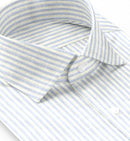 Image of a Blue & White Oxford Stripes Cotton Linen Blend Shirting Fabric