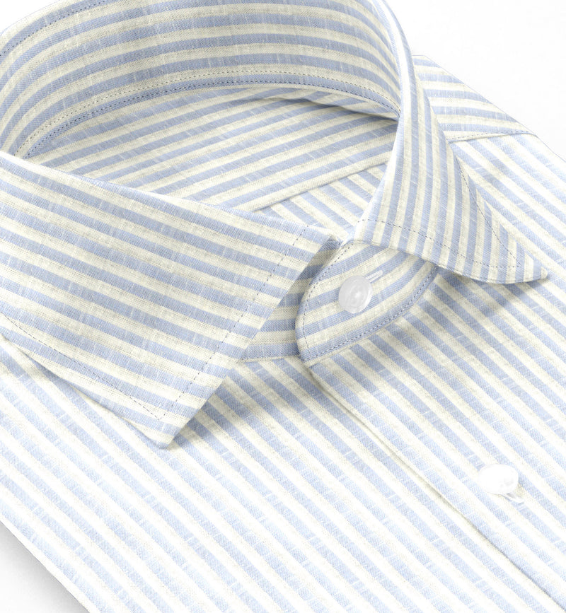 Image of a Blue & White Oxford Stripes Cotton Linen Blend Shirting Fabric