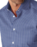 Image of a Blue & White Poplin Checks Giza Cotton Shirting Fabric