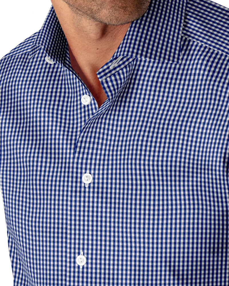 Image of a Blue & White Poplin Checks Giza Cotton Shirting Fabric