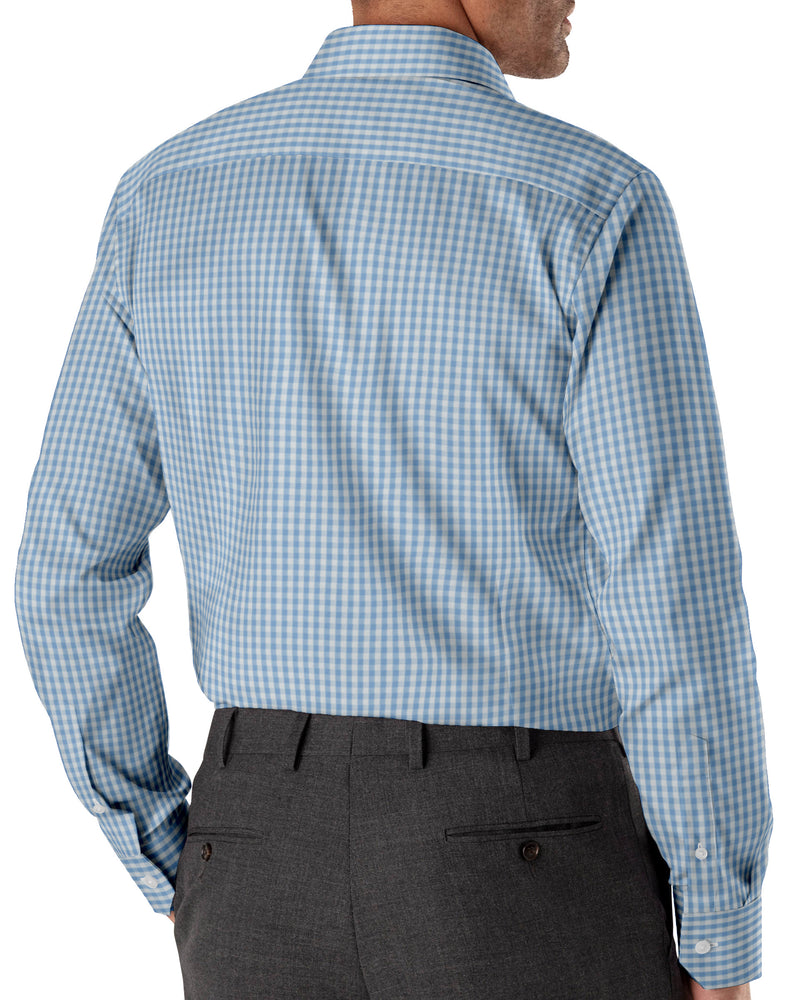 Image of a Blue & White Poplin Checks Giza Cotton Shirting Fabric