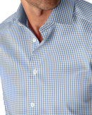 Image of a Blue & White Poplin Checks Giza Cotton Shirting Fabric