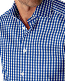 Image of a Blue & White Poplin Checks Giza Cotton Shirting Fabric