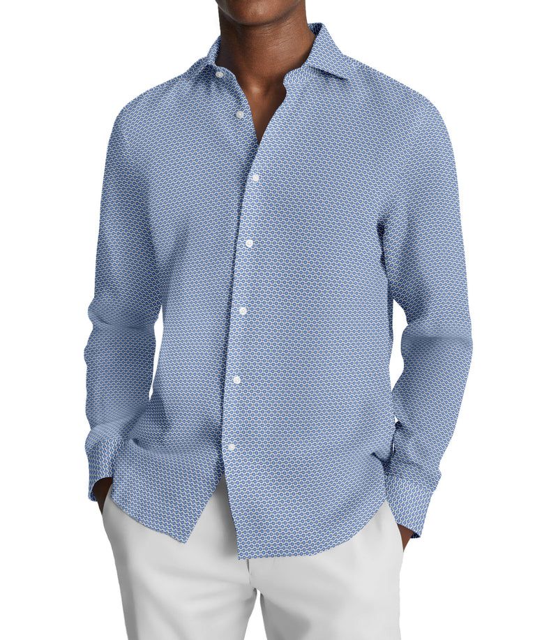 Image of a Blue & White Poplin Prints Giza Cotton Shirting Fabric
