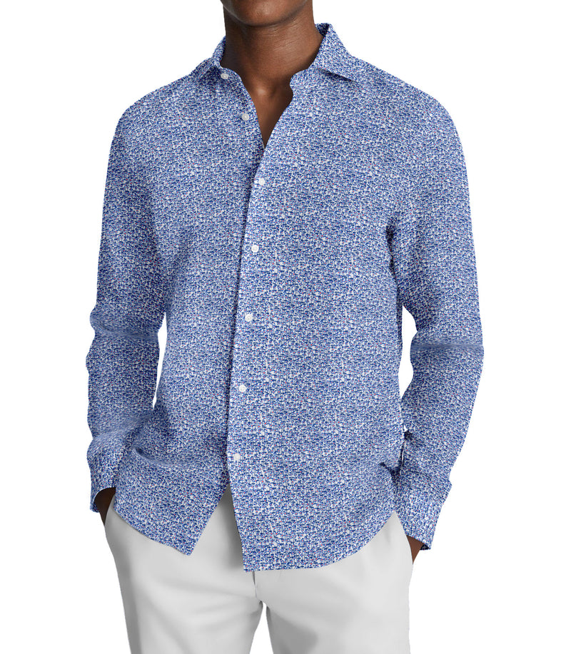 Image of a Blue & White Poplin Prints Giza Cotton Shirting Fabric