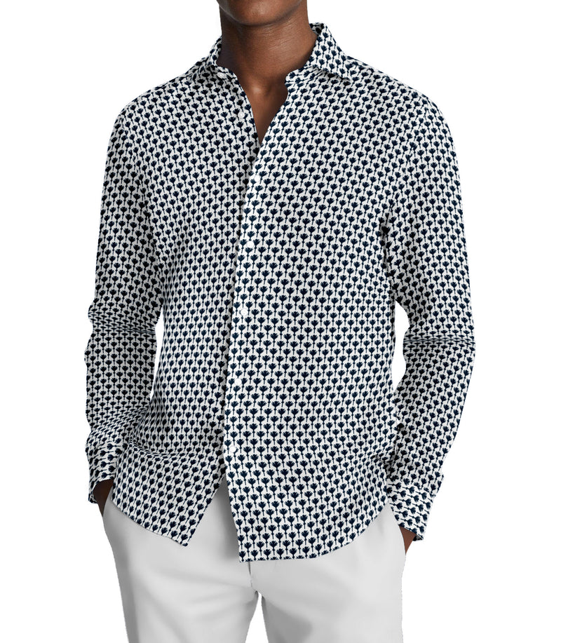 Image of a Blue & White Poplin Prints Giza Cotton Shirting Fabric