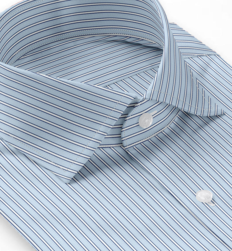 Image of a Blue & White Poplin Stripes Giza Cotton Shirting Fabric