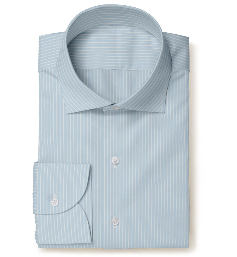 Image of a Blue & White Poplin Stripes Giza Cotton Shirting Fabric