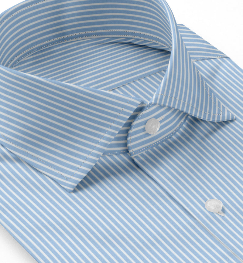 Image of a Blue & White Poplin Stripes Giza Cotton Shirting Fabric