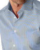 Image of a Blue & White Poplin Stripes Giza Cotton Shirting Fabric