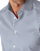 Image of a Blue & White Twill Stripes Giza Cotton Shirting Fabric