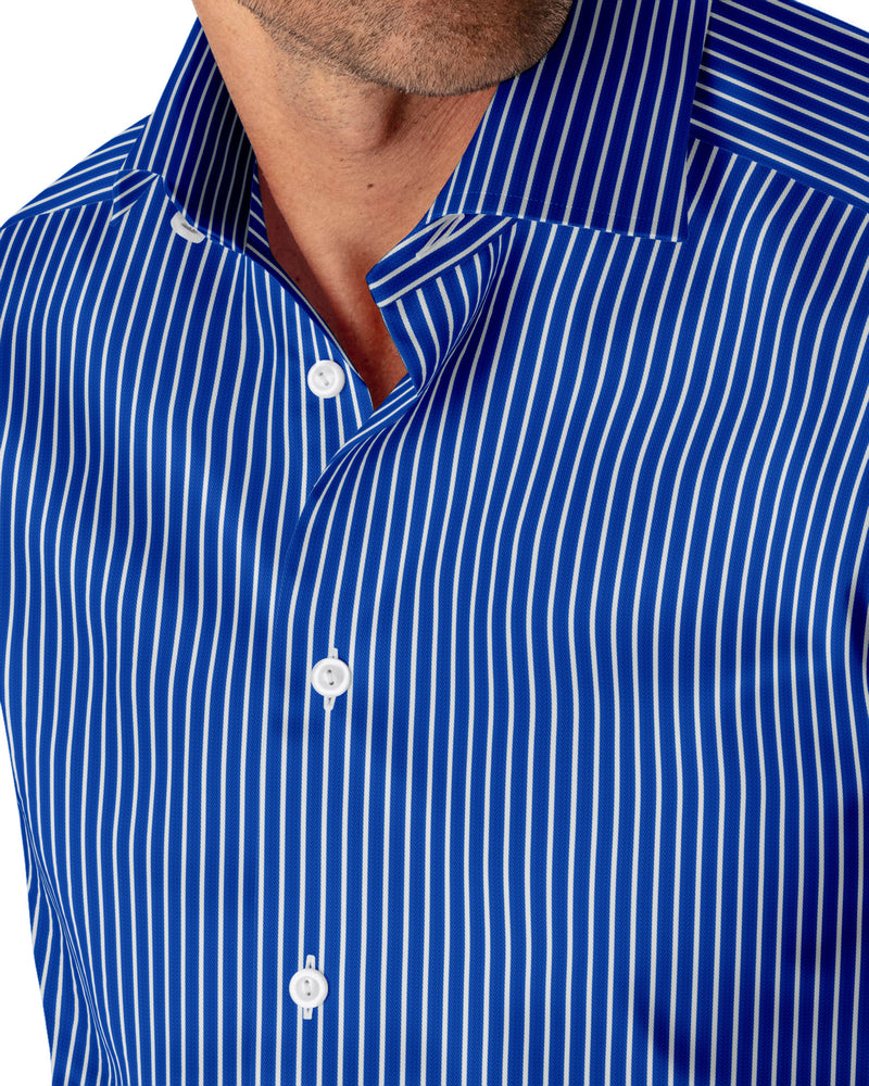 Image of a Blue & White Twill Stripes Giza Cotton Shirting Fabric