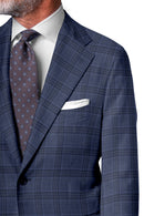Image of a Blue & White Worsted Checks Merino Wool Blazers Fabric