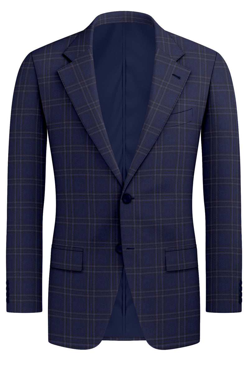 Image of a Blue & White Worsted Checks Merino Wool Blazers Fabric