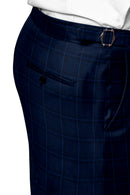 Image of a Blue Flannel Checks Merino Wool Pants Fabric