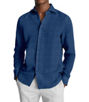 Image of a Blue Oxford Prints Linen Shirting Fabric