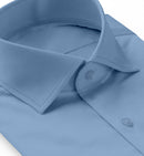 Image of a Blue Satin Solids Cotton Stretch Shirting Fabric