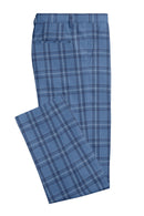 Image of a Blue Worsted Checks Merino Wool Pants Fabric