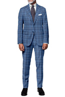 Image of a Blue Worsted Checks Merino Wool Pants Fabric