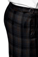 Image of a Brown & Navy-Blue Flannel Checks Merino Wool Pants Fabric