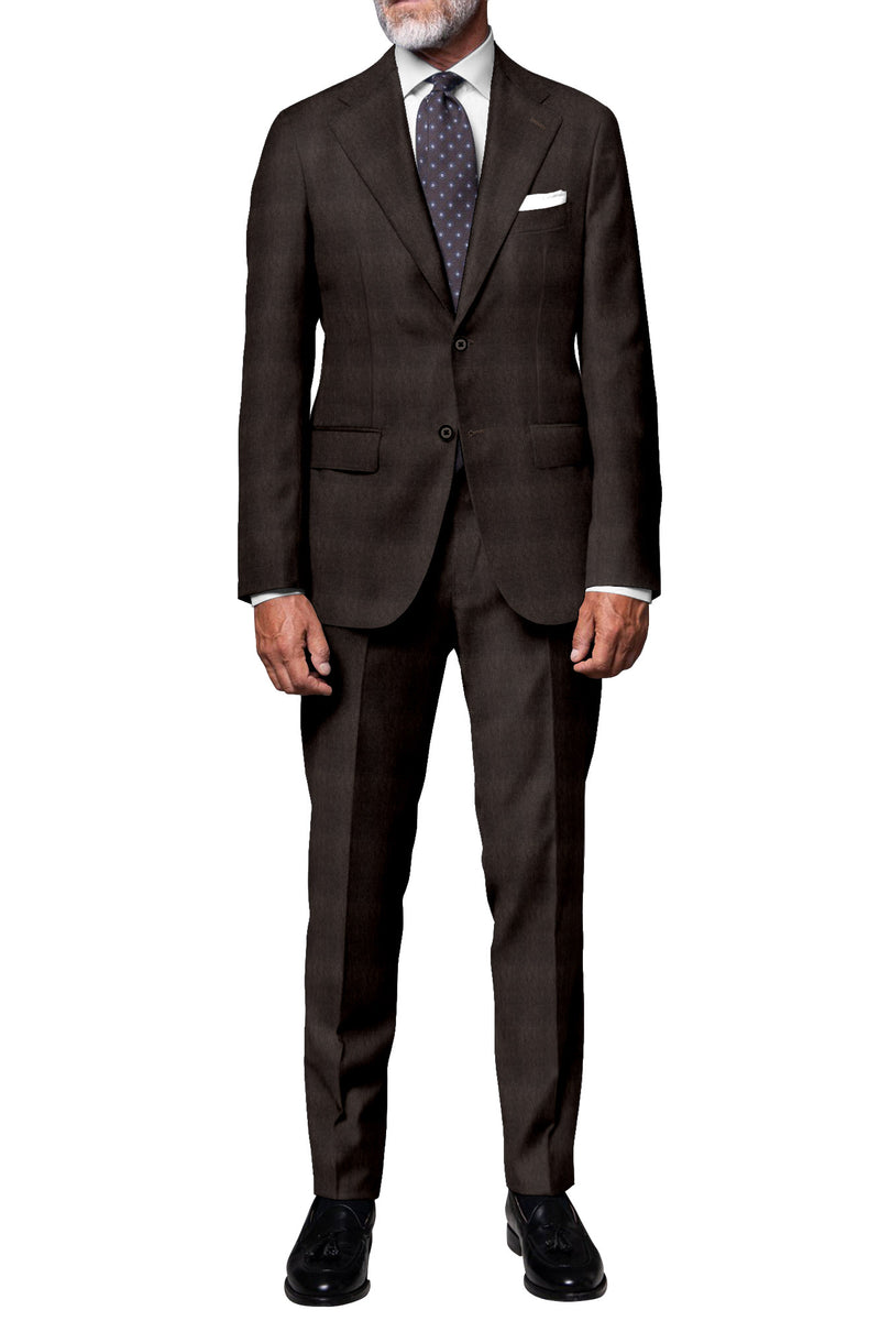 Shivas Brown Flannel Houndstooth Merino Wool Suiting Fabric (LS