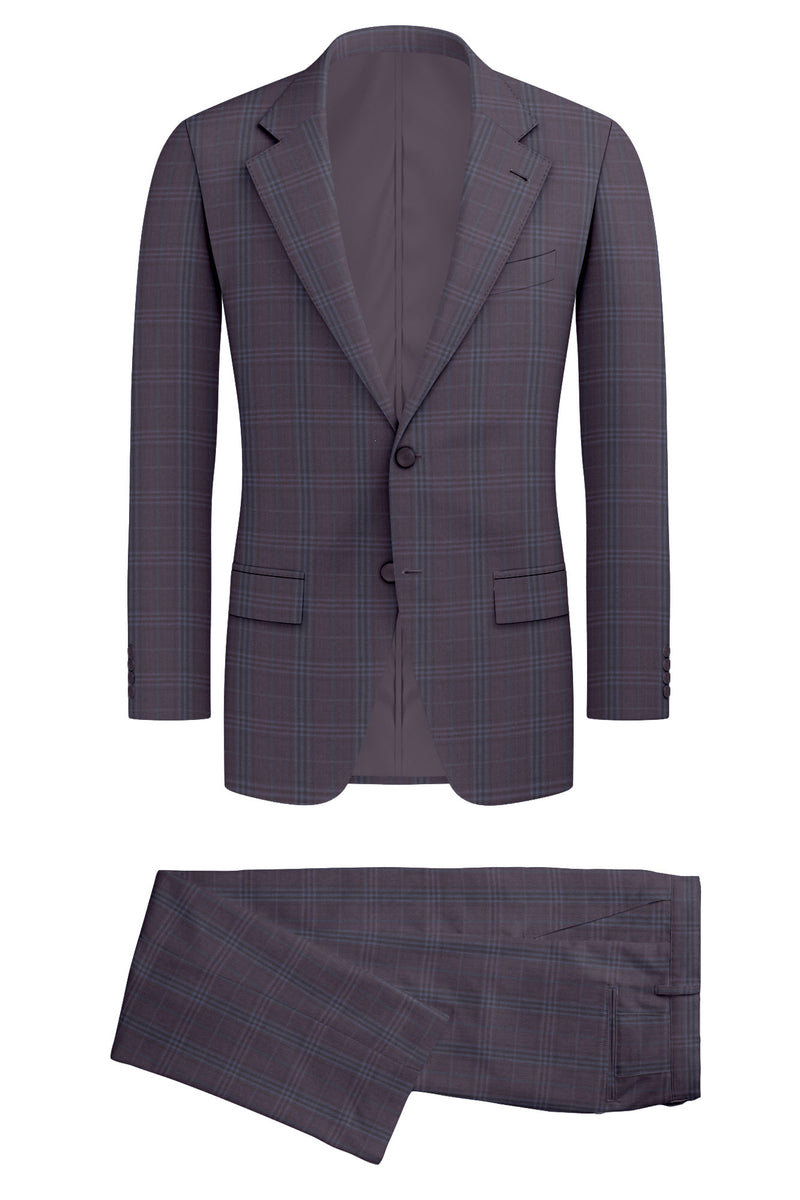 Image of a Burgundy & Black Worsted Checks Merino Wool Suiting Fabric