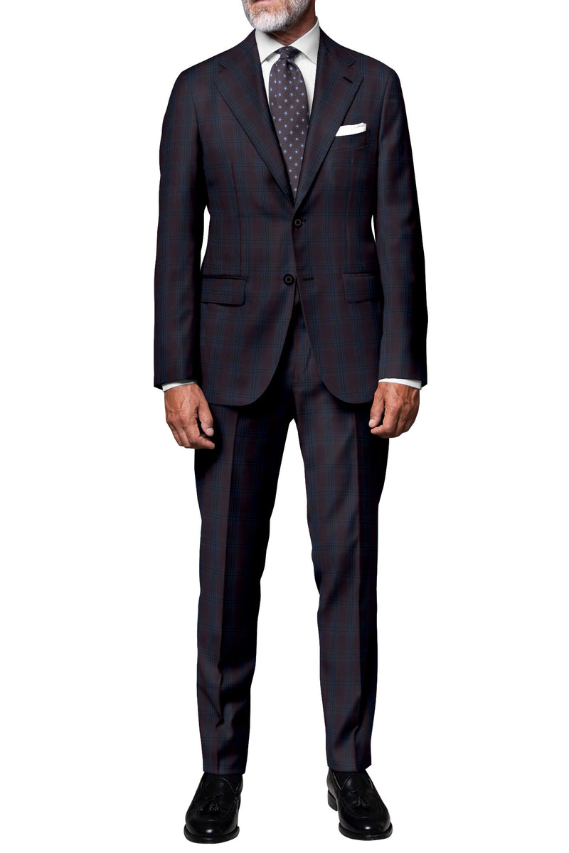 Image of a Burgundy & Blue Worsted Checks Merino Wool Blazers Fabric