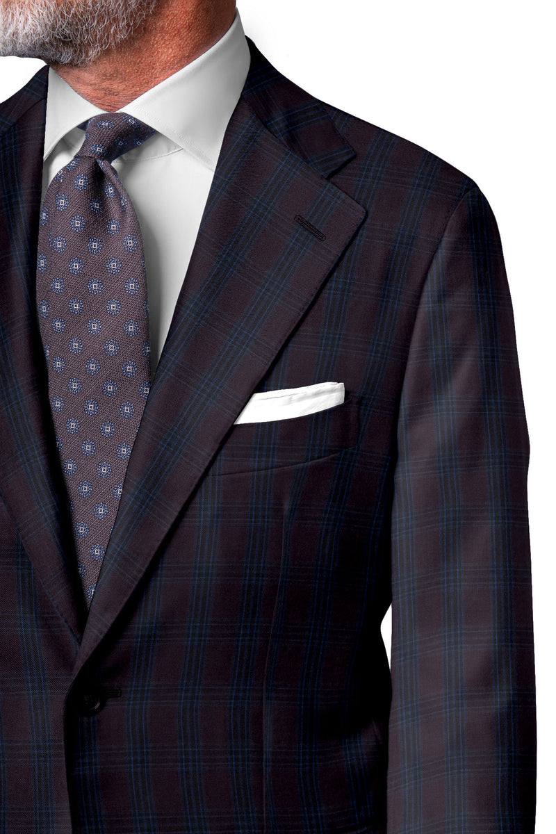 Image of a Burgundy & Blue Worsted Checks Merino Wool Blazers Fabric