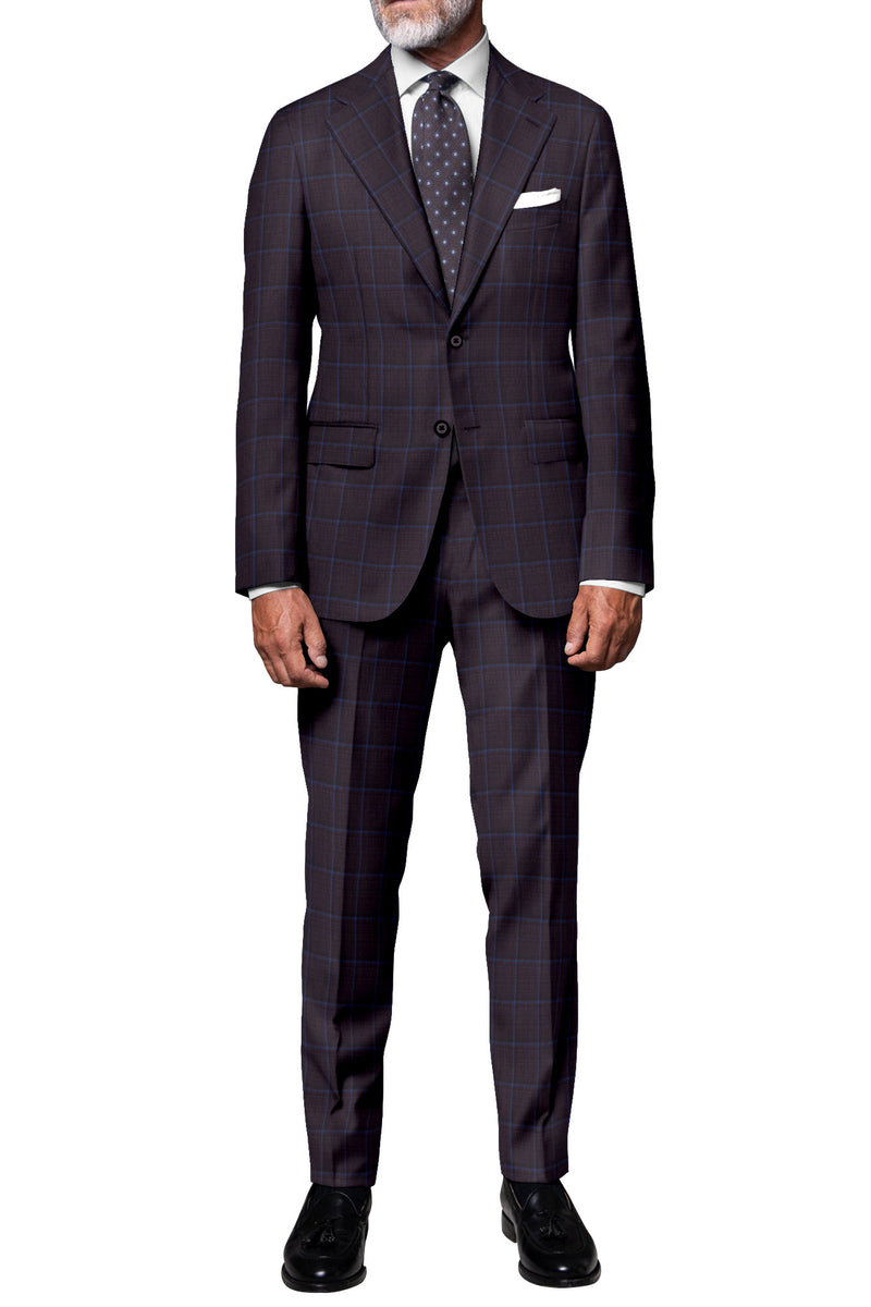 Image of a Burgundy & Blue Worsted Checks Merino Wool Blazers Fabric