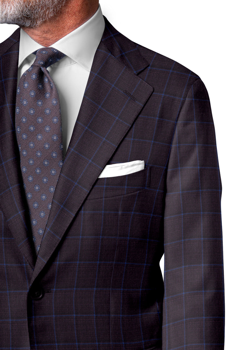 Image of a Burgundy & Blue Worsted Checks Merino Wool Blazers Fabric