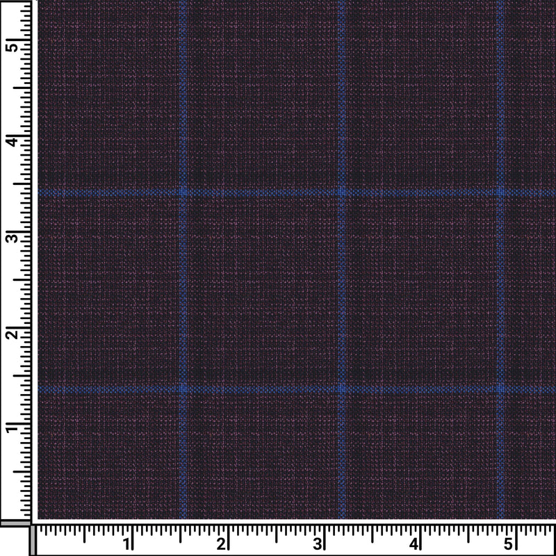Image of a Burgundy & Blue Worsted Checks Merino Wool Pants Fabric