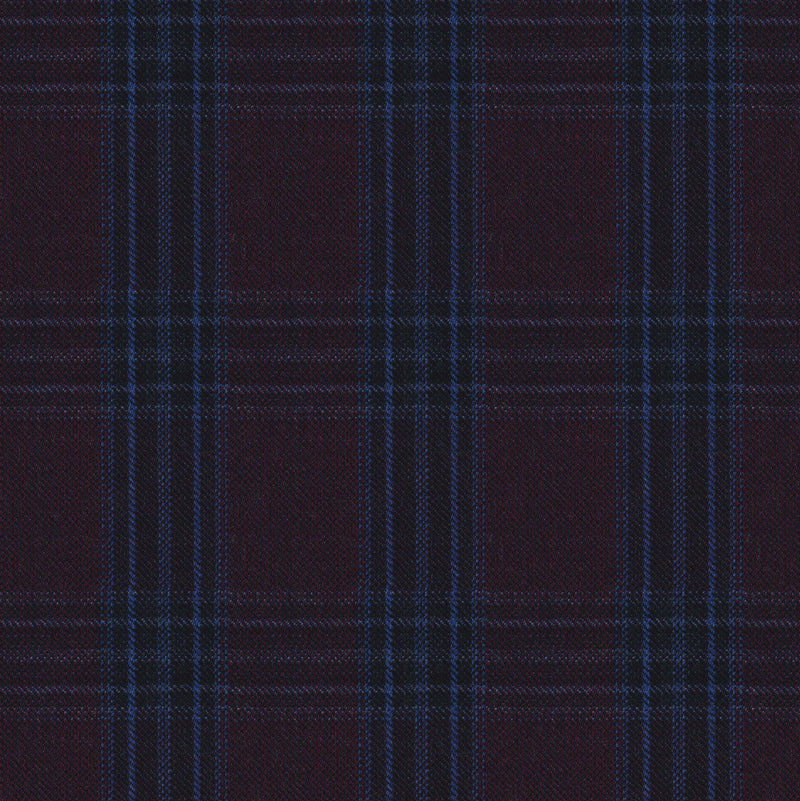 Image of a Burgundy & Blue Worsted Checks Merino Wool Suiting Fabric
