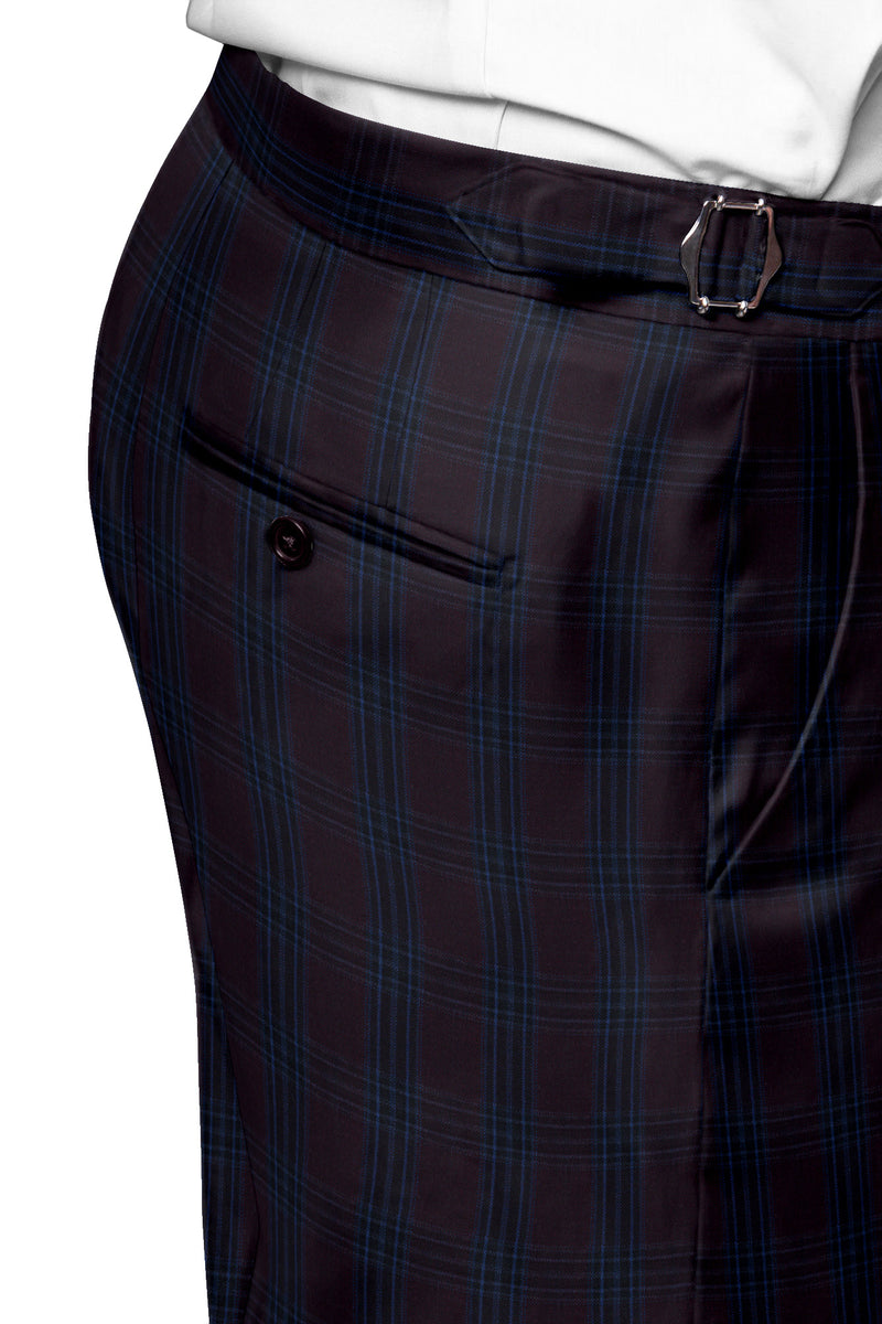 Image of a Burgundy & Blue Worsted Checks Merino Wool Suiting Fabric