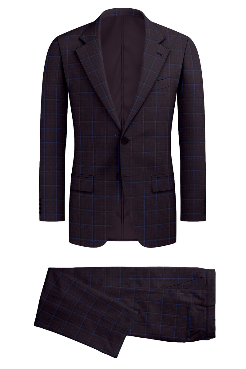 Image of a Burgundy & Blue Worsted Checks Merino Wool Suiting Fabric