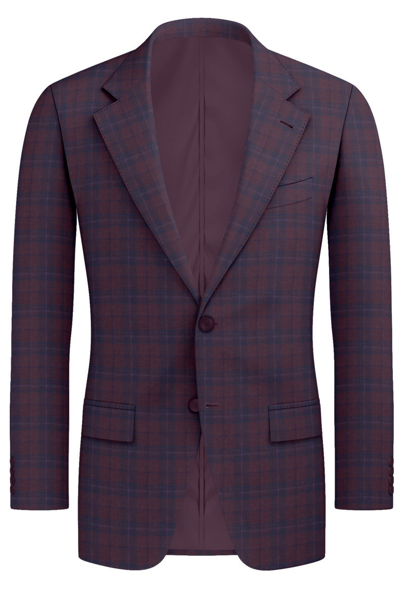 Image of a Burgundy & Navy-Blue Worsted Checks Merino Wool Blazers Fabric