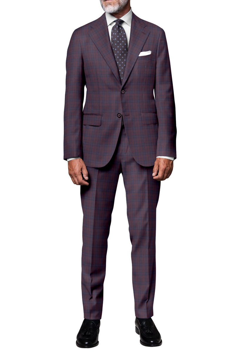 Image of a Burgundy & Navy-Blue Worsted Checks Merino Wool Blazers Fabric