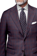 Image of a Burgundy & Navy-Blue Worsted Checks Merino Wool Blazers Fabric