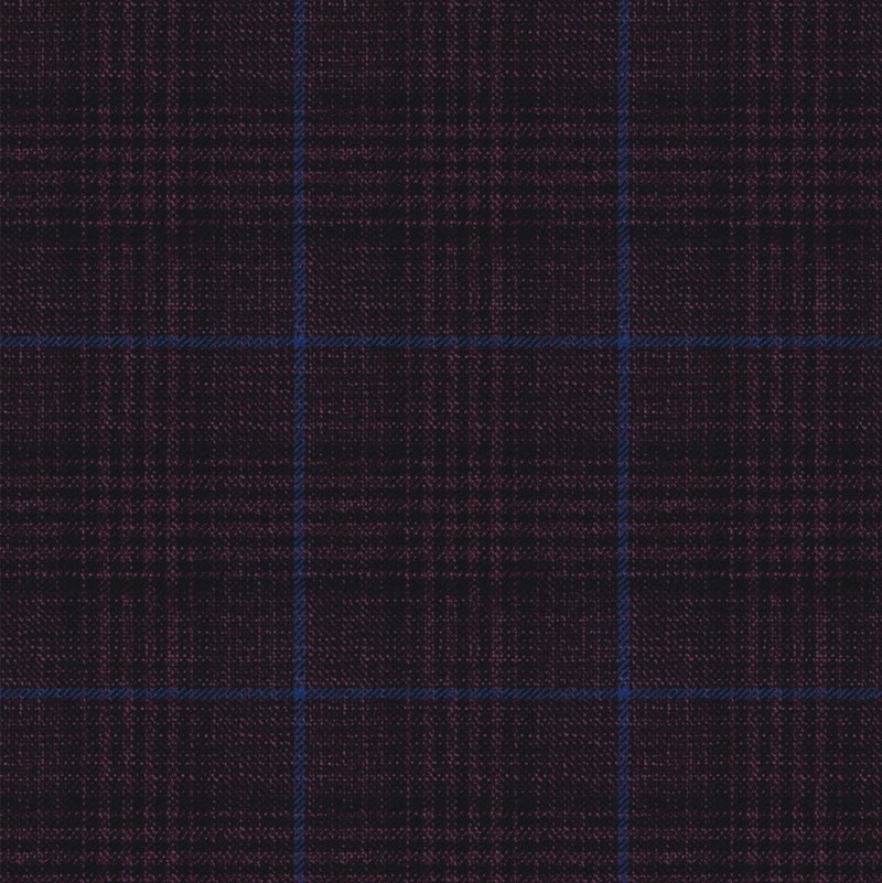 Image of a Burgundy & Sky-Blue Worsted Checks Merino Wool Pants Fabric